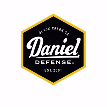 Black hexagonal decal written Daniel Defense inside in white