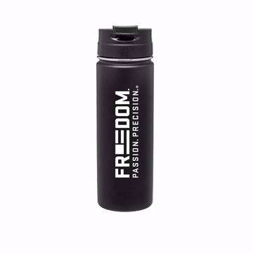 Black Tumbler with FREEDOM , PASSION, PRECISION written in white