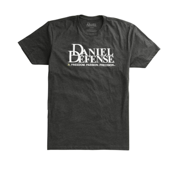 Black t-shirt with Daniel Defense written in white on the chest area