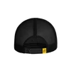 Back of the black hat with small yellow DD logo on the bottom right