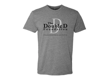 Gray t-shirt with a light-gray DD logo on the front and The Double D Foundation written in black