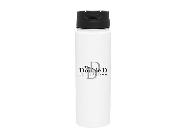 White tumbler with the DD logo in gray on the front