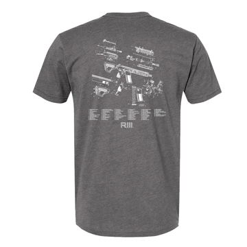 Image of a gray tee with a white Daniel Defense® RIII Blueprint design