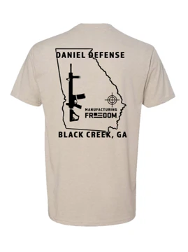 Sand T-Shirt with Daniel Defense logo on left chest and the Georgia State on the back