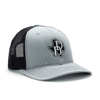 Grey trucker hat with a black mesh back with a Texas State Patch and a Daniel Defense Logo on the front