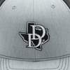 Grey trucker hat with a black mesh back with a Texas State Patch and a Daniel Defense Logo on the front