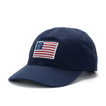 Blue hat with American flag on the front center