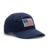 Blue hat with American flag on the front center