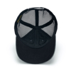 Distressed black hat with a black mesh back and a leather patch with a park scene and a flag and a Daniel Defense logo