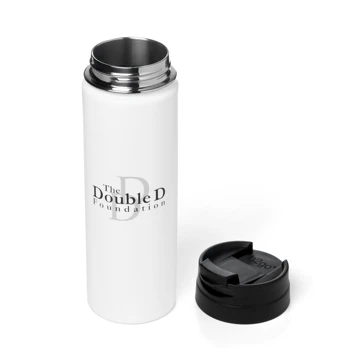 White tumbler with the DD logo in gray on the front