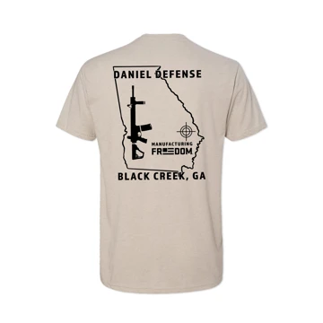 Sand T-Shirt with Daniel Defense logo on left chest and the Georgia State on the back	