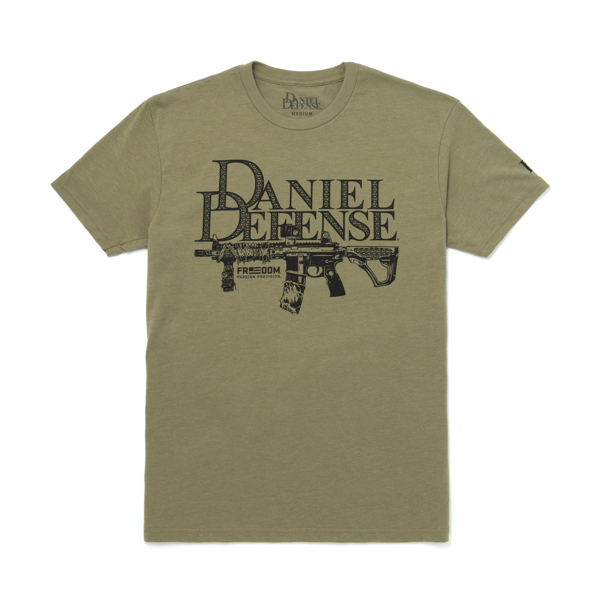 Olive mens T-Shirt with Daniel Defense logo on front