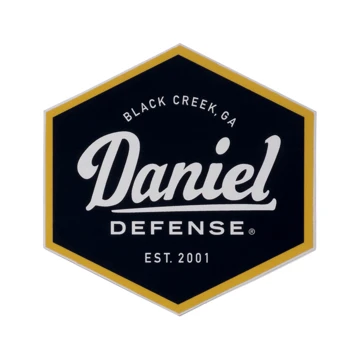 Black hexagonal decal with Daniel Defense logo