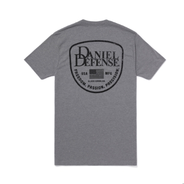 Heather gray t-shirt with the "Daniel Defense" printed on the front left chest.