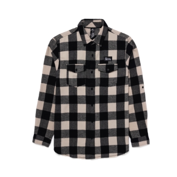 White and black button up flannel with Daniel Defense embroidered on the left chest