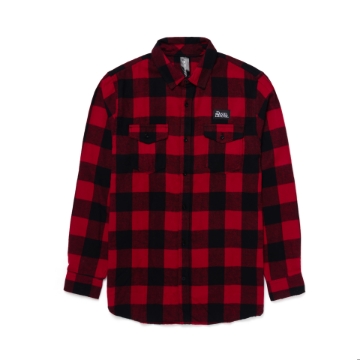 Red and black flannel button up with the Daniel Defense logo embroidered on the left chest