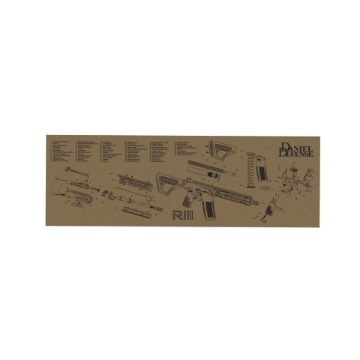 Tan Cerus rifle cleaning mat with Daniel Defense RII blueprint design