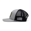 Grey and black mesh trucker hat with snake design and Daniel Defense logo on patch