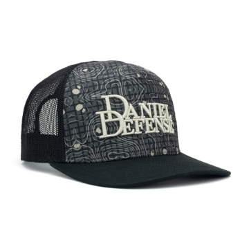 Black mesh and sublimated trucker with a Georgia topographic design and the Daniel Defense logo imprinted on the front