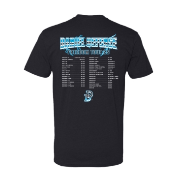 Black T-Shirt with the Daniel Defense logo on the front and the 2025 firearms on the back