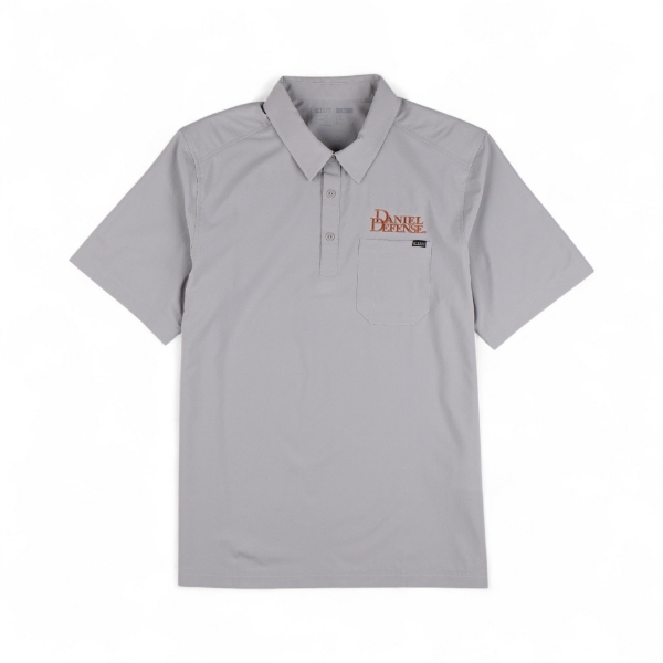 Grey 5.11 Flex Polo with Daniel Defense embroidered on the left chest