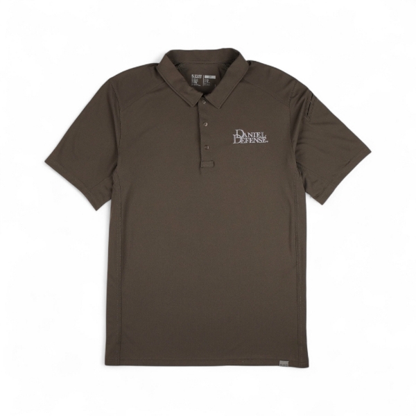 Green 5.11 Paramount Crest Polo with the Daniel Defense logo embroidered on the left chest