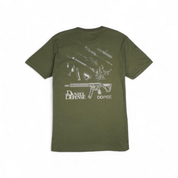 Green T-Shirt with the DD PCC blueprint screen printed on back