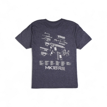 T-Shirt with the Daniel Defense MK18 RIII blueprint screen printed on the back