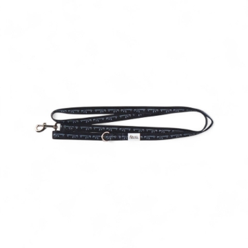 Black dog leash with repeating Daniel Defense rifle graphic and metal clasp